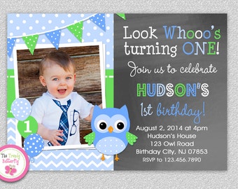 Owl 1st Birthday Invitation , Owl Birthday Invitation Boys or Girls