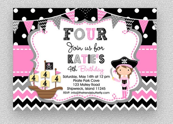 Pirate Birthday Invitation, Pirate Invitation, Pirate Birthday Party Invitation, Pirate Birthday Party, Girls Birthday Invitation,Invtations Il_570xn