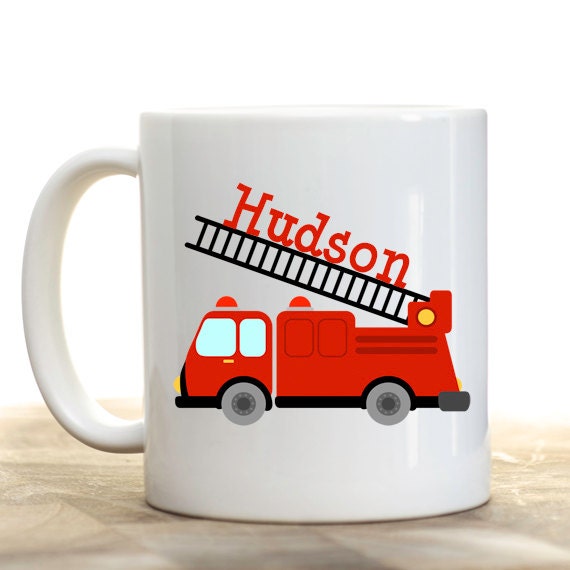 Fire Truck Personalized Mug , Childrens Personalized Drinking Mug , Kids Fire Truck Birthday Gift , Birthday Gift , Hot Chocolate Mug Il_570xn