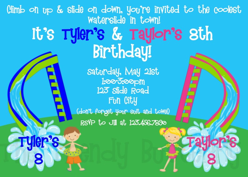 Waterslide Birthday Party Invitation, Inflatable Water slide Birthday Invitation, Girls Water slide Party, Summer Pool Party, Printable image 4