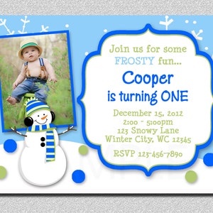 Snowman Winter Birthday Invitation , Snowman Birthday Invitation, Girls Snowman Birthday Party Invitation, Printed or Printable Invitations image 3