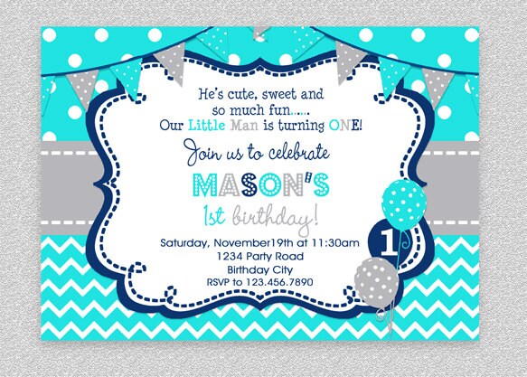 Boys Birthday Invitation Boys Party Invitation Turquoise | Etsy