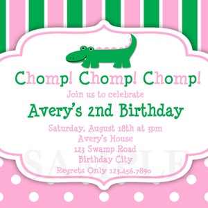 Alligator Birthday Invitation Preppy Alligator Birthday Invitations Boys or Girls image 3