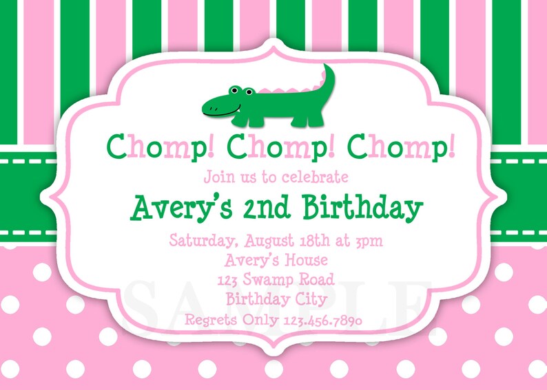 Alligator Birthday Invitation Preppy Alligator Birthday Invitations Boys or Girls image 3