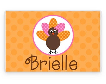 Personalized Thanksgiving Placemat, Kids Table Decor, Turkey Design