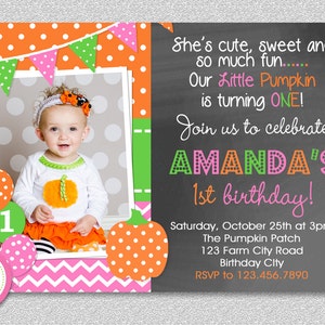 Fall Pumpkin 1st Birthday Invitation , Fall 1st Birthday Party Invitation, Burlap Birthday Invitation, Girls Burlap Birthday Invitation image 3