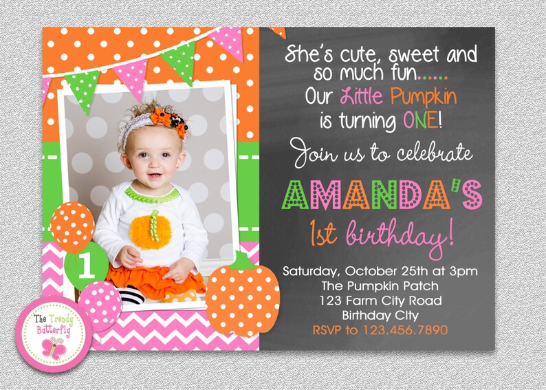 Fall Pumpkin 1st Birthday Invitation , Fall 1st Birthday Party Invitation, Burlap Birthday Invitation, Girls Burlap Birthday Invitation image 3