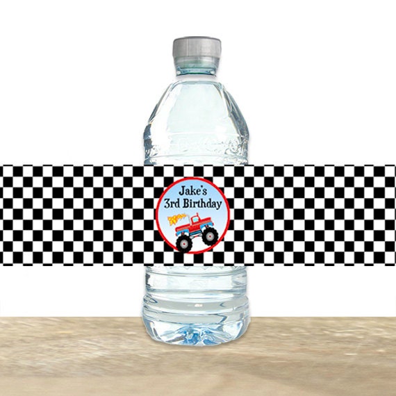 Blue Monster Truck Party Bottle Labels, Personalized - Cupcakemakeover