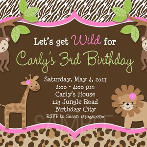 Monkey Birthday Invitation, Jungle Monkey Birthday Party, Jungle Birthday Invitation, Jungle Photo Invitation, Girls Jungle Invitation image 5