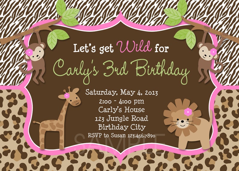 Monkey Birthday Invitation, Jungle Monkey Birthday Party, Jungle Birthday Invitation, Jungle Photo Invitation, Girls Jungle Invitation image 5