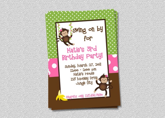 Monkey Birthday Invitation Monkey Birthday Party Invite Printable Il_570xn