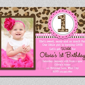 Leopard Birthday Invitation , 1st Birthday Party Invitation Printable image 1