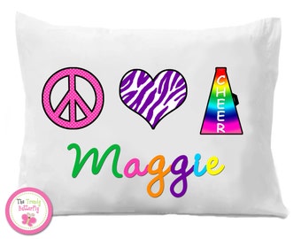 Cheerleading Pillow Case , Peace Love Cheer  Personalized Pillow Case