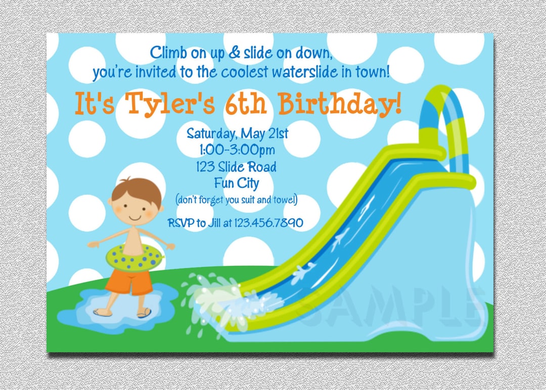 Waterslide Birthday Invitations, Water Slide Birthday Party Invitations ...
