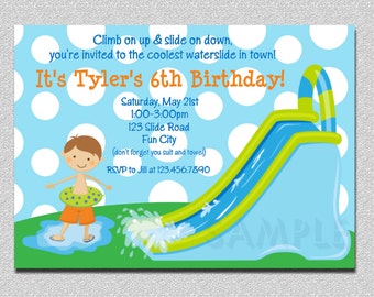 Waterslide Birthday Invitations,  Water Slide Birthday Party Invitations,  Printable Birthday Invitations, Kids Birthday Invitations