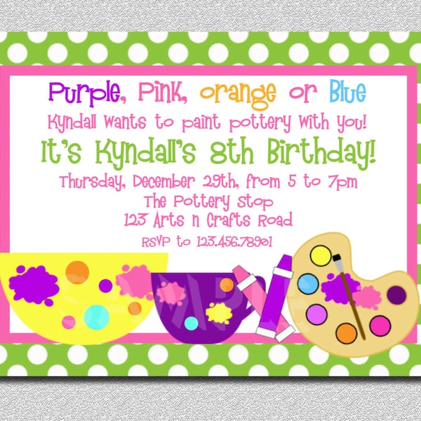 Art Birthday Party Invitation: Painting Pottery Theme (Printable)