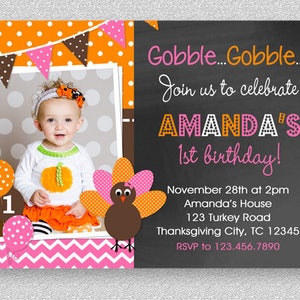 Thanksgiving Turkey Birthday Invitation , Turkey Birthday Invitation, Thanksgiving Birthday Invitation, 1st Thanksgiving party Invitation image 1