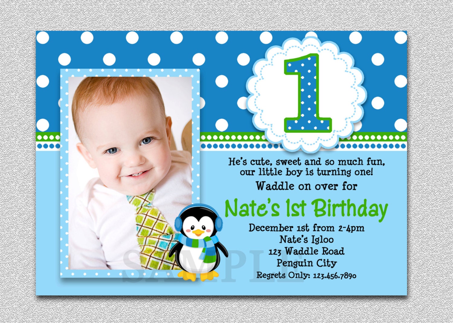 Penguin Birthday Invitation Penguin 22st Birthday Party Invites Printable  Boys or Girls With Regard To First Birthday Invitation Card Template