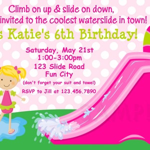 Waterslide Birthday Party Invitation, Inflatable Water slide Birthday Invitation, Girls Water slide Party, Summer Pool Party, Printable image 2