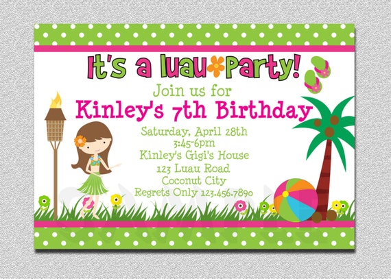 Luau Birthday Invitation Luau Birthday Party Invitation Etsy