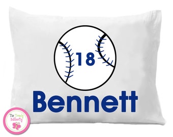 Baseball Pillow Case ,  Baseball Bedding, Kids Personalized Pillowcase