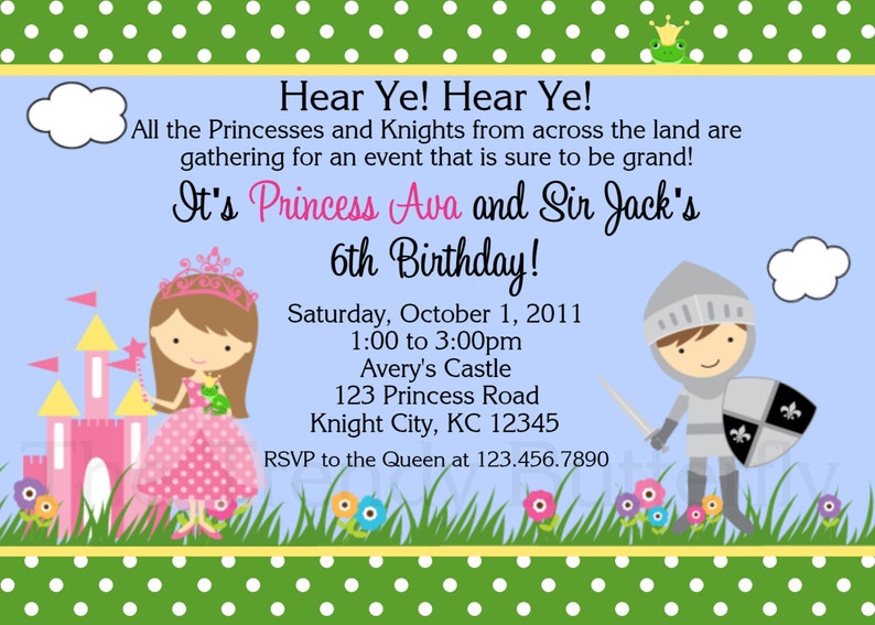 Princess Knight Party Invitation Princess Knight Birthday Party Invitations Twins Siblings Printable Boy and Girl image 3