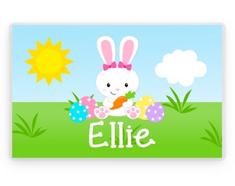 Mantel individual personalizado de Pascua, decoración de mesa infantil con forma de conejito