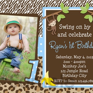 Monkey Birthday Invitation, Jungle Monkey Birthday Party, Jungle Birthday Invitation, Jungle Photo Invitation, Girls Jungle Invitation image 3