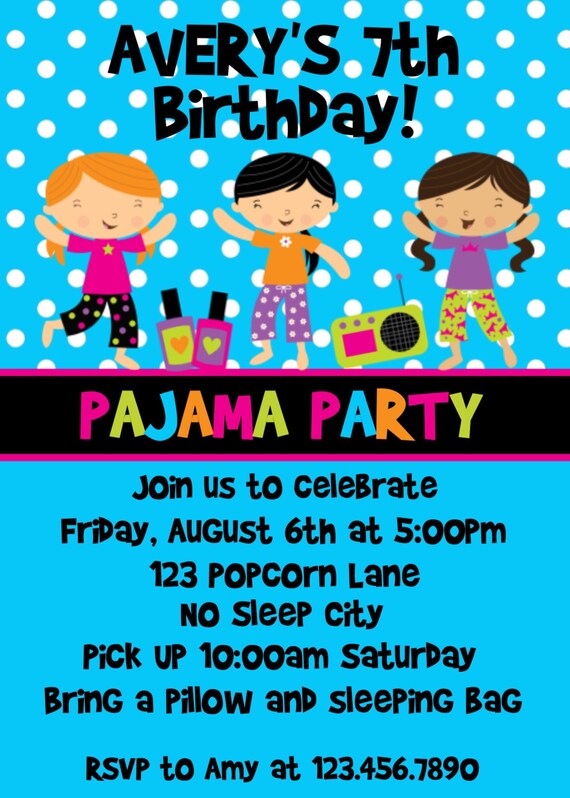 Items similar to Pajama Party Invitations Sleepover Party Invitation Polka Dot Printable