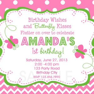 Butterfly Birthday Invitation, Butterfly Invitation, Girl Birthday Invitation, Butterfly Kisses, Butterfly Photo Invitation, 1st Birthday image 3