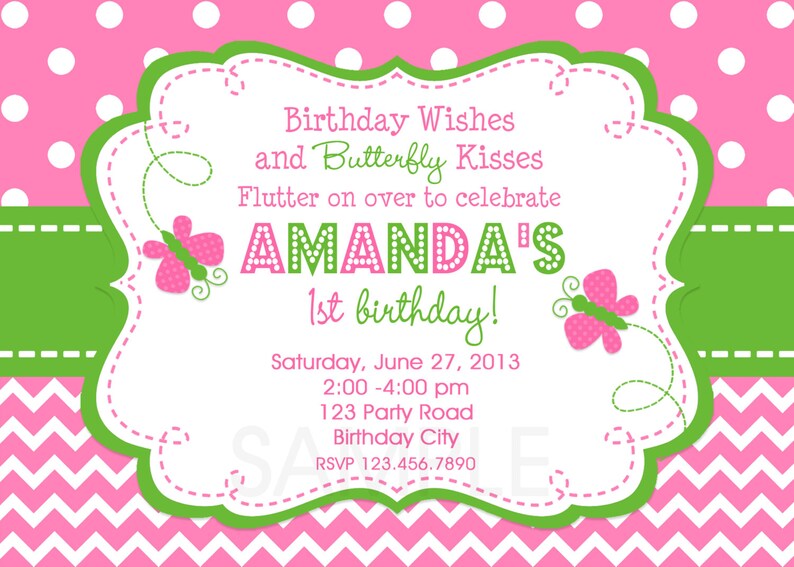 Butterfly Birthday Invitation, Butterfly Invitation, Girl Birthday Invitation, Butterfly Kisses, Butterfly Photo Invitation, 1st Birthday image 3