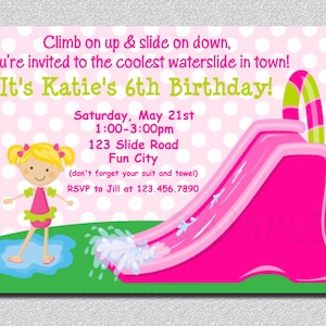 Waterslide Birthday Party Invitation, Inflatable Water slide Birthday Invitation, Girls Water slide Party, Summer Pool Party, Printable image 1