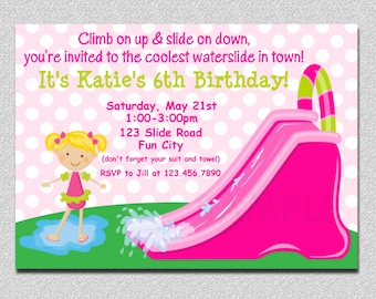 Waterslide Birthday Party Invitation, Inflatable Water slide Birthday Invitation, Girls Water slide Party, Summer Pool Party, Printable