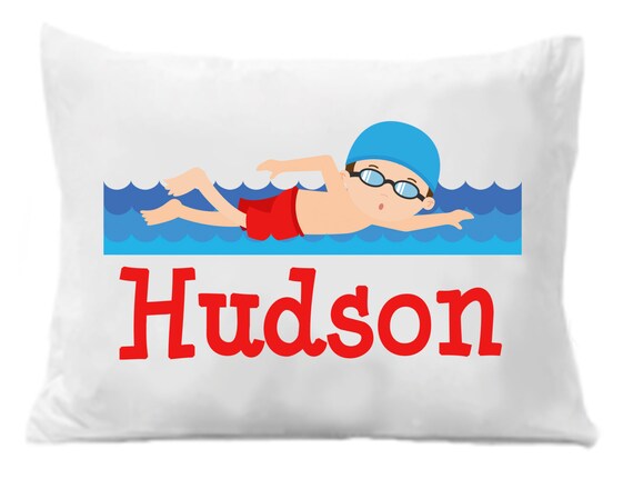 Swimming Personalized Pillow Case, Children's Personalized Pillow Case, Swimming Gift, Kids Personalized Gifts Il_570xn