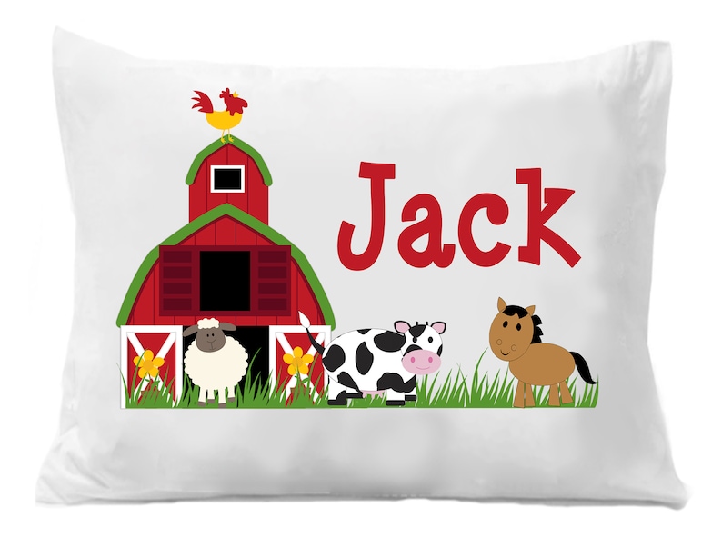 Farm Pillow Case , Boys Farm Pillowcase, Personalized Pillow Case, Farm Bedding image 1