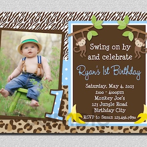 Boys Jungle Birthday Invitation Monkey Birthday Invitation Monkey Birthday Party Invitation Printable