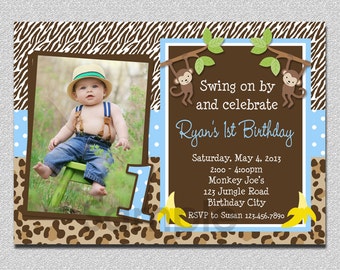Boys Jungle Birthday Invitation Monkey Birthday Invitation Monkey Birthday Party Invitation Printable