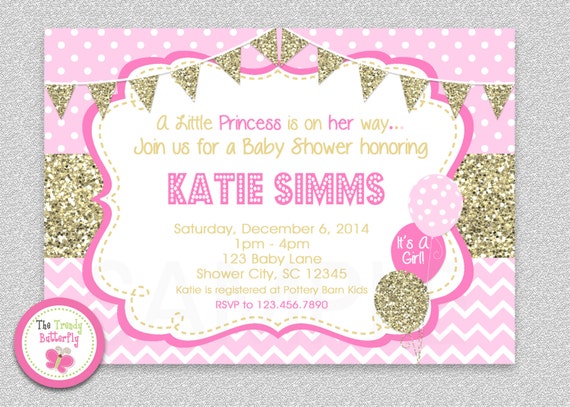 Pink and Gold Baby Shower Invitation , Chevron Baby Girl Shower Invitation , Baby Shower Invitation, Pink and Orange Il_570xn