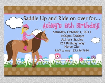 Horseback Riding Birthday Invitation, Girls Horseback Riding Birthday Party, Western Horse Birthday Party Invitations Printable