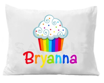 Cupcake Personalized Pillow Case Rainbow Cupcake Personalized Pillowcase