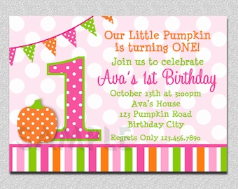 Pumpkin Birthday Invitation, Pumpkin Invitation,  Pumpkin birthday, 1st Birthday Pumpkin Invitation, Girls Pumpkin Invitation, Pumpkin 1st