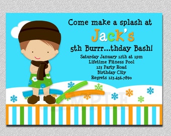 Winter Pool Party Invitation, Birthday Splash (Printable)