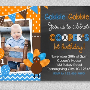 Thanksgiving Turkey Birthday Invitation , Turkey Birthday Invitation, Thanksgiving Birthday Invitation, 1st Thanksgiving party Invitation image 2