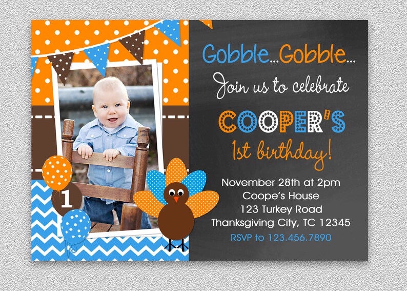 Thanksgiving Turkey Birthday Invitation , Turkey Birthday Invitation, Thanksgiving Birthday Invitation, 1st Thanksgiving party Invitation image 2