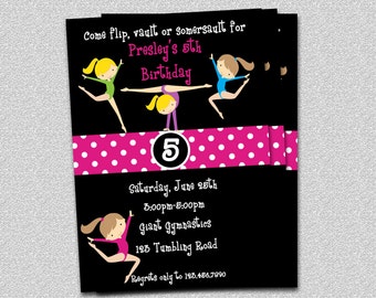 Gymnastics Birthday Invitation Gymnastics Birthday Party Invitations Printable "Original Design"