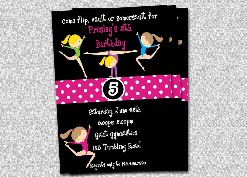 Gymnastics Birthday Invitation Gymnastics Birthday Party Invitations Printable Original Design image 1