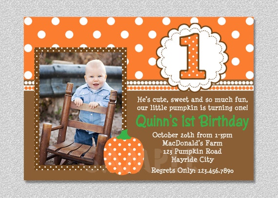 Fall Pumpkin Birthday Invitation, Pumpkin 1st Birthday Party Invites, Printable Boys or Girls Il_570xn