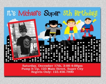 Superhero Birthday Invitation, Superhero Birthday Party Invitation, Boys Superhero Party, Childrens Invitations, Boys Girls Siblings