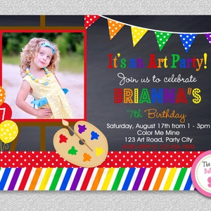 Art Birthday Party Invitations, Paint and Create Art Birthday Invitations, Kids Photo Birthday Invitations, Art Photo Invitation, Girls Art image 2