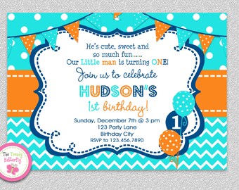 Boys Chevron 1st Birthday Invitation (Printable)